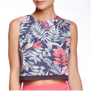 Tropical Floral Sleeveless Crop Top With Zipper In The Back